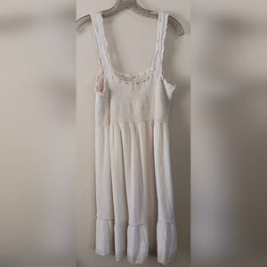 Boho Linen Tiered Sundress XL Cream Beachy Smocking Cottagecore Cowgirl Summer